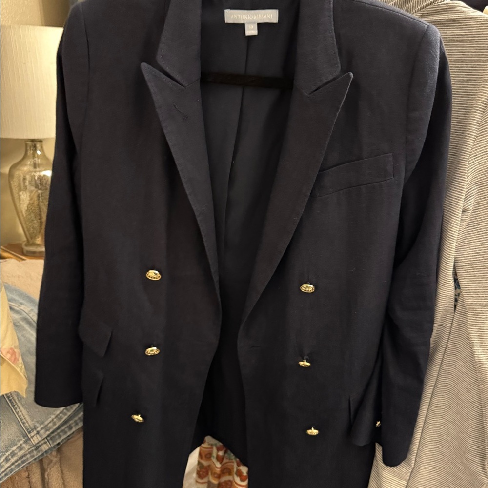 Antonio Melani Double Breasted Blazer Gold Buttons Womens Size 10 Navy